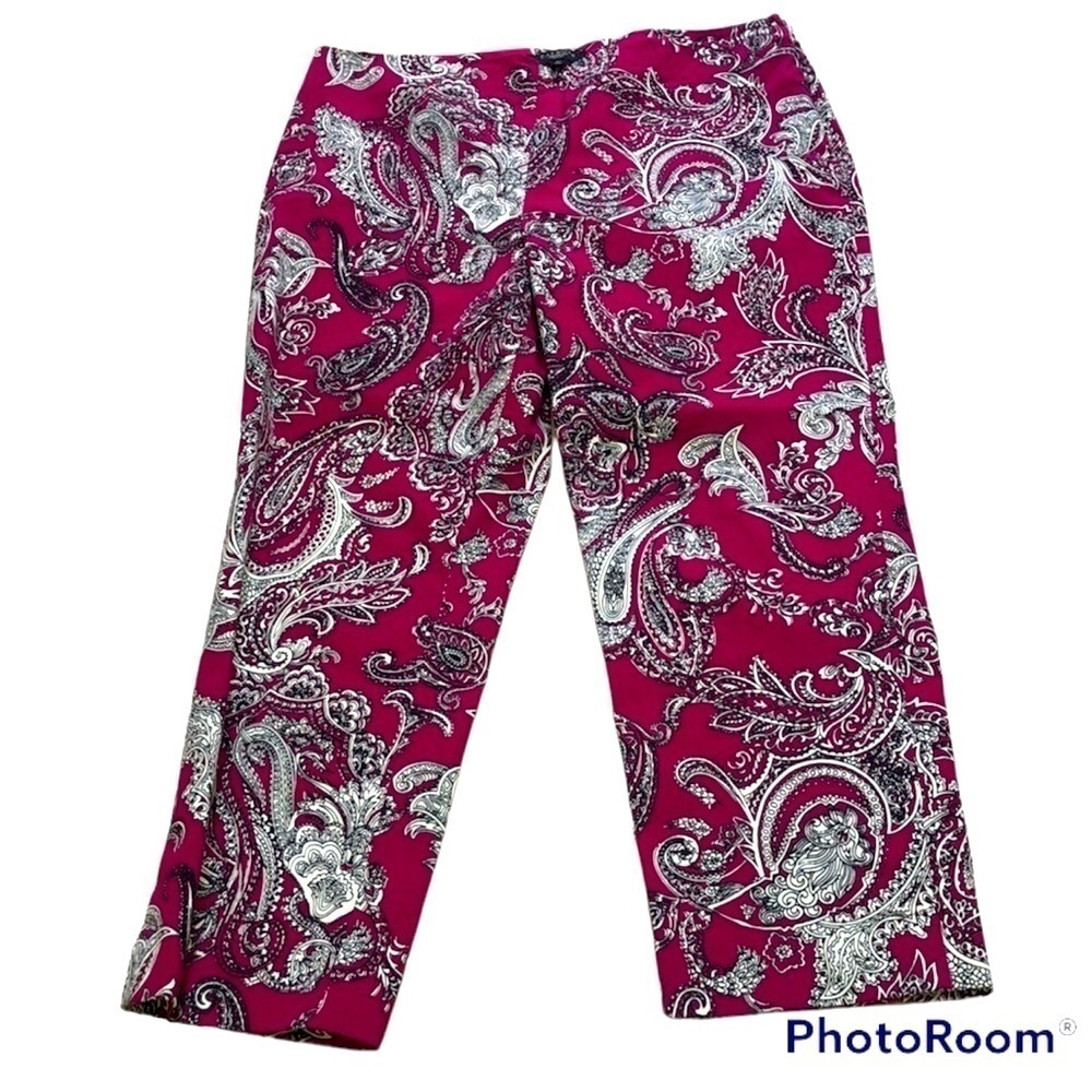 Talbots Classic Slim Berry Paisley Print Ankle Pants Size 16P